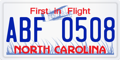 NC license plate ABF0508