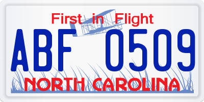 NC license plate ABF0509
