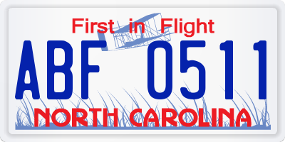 NC license plate ABF0511