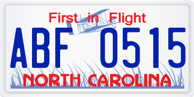 NC license plate ABF0515
