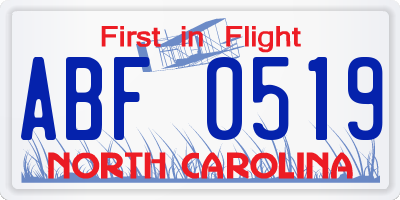 NC license plate ABF0519