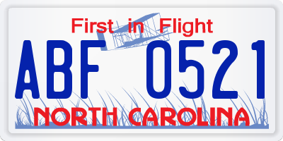 NC license plate ABF0521