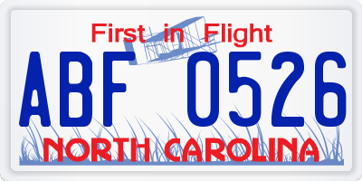 NC license plate ABF0526