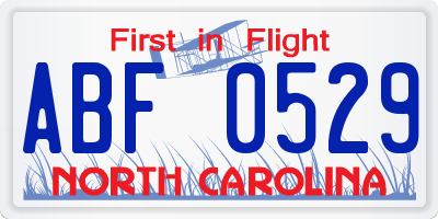 NC license plate ABF0529