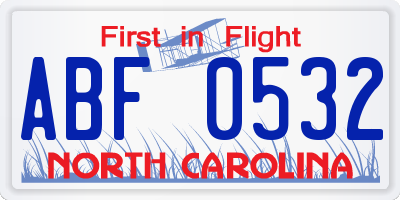 NC license plate ABF0532