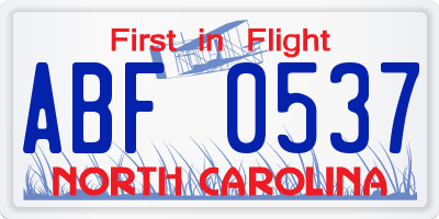NC license plate ABF0537