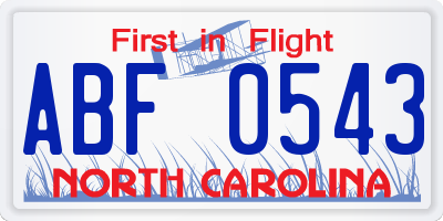 NC license plate ABF0543