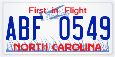 NC license plate ABF0549