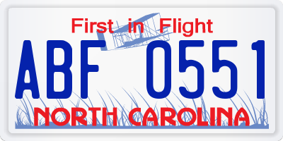 NC license plate ABF0551