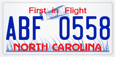 NC license plate ABF0558