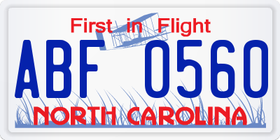 NC license plate ABF0560