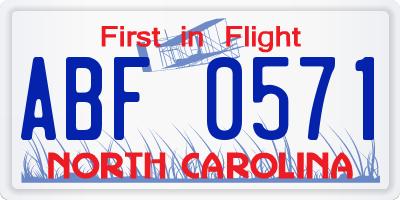 NC license plate ABF0571
