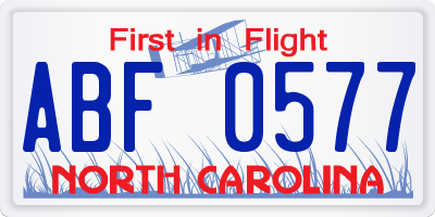 NC license plate ABF0577