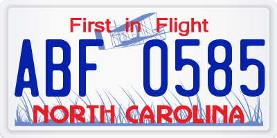 NC license plate ABF0585