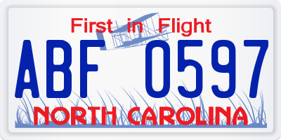 NC license plate ABF0597
