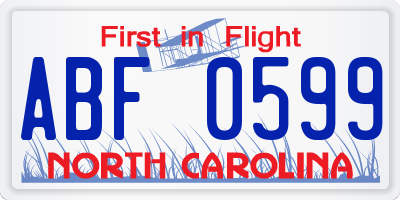 NC license plate ABF0599