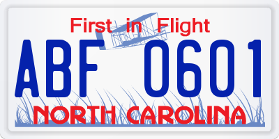NC license plate ABF0601