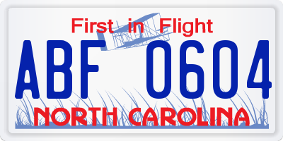 NC license plate ABF0604
