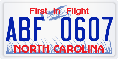 NC license plate ABF0607