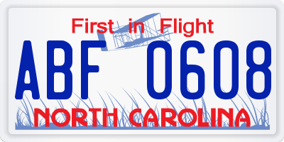 NC license plate ABF0608