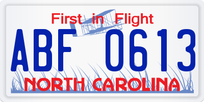 NC license plate ABF0613