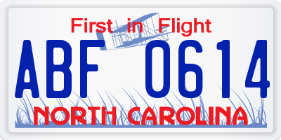 NC license plate ABF0614