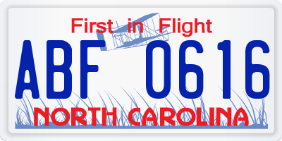 NC license plate ABF0616