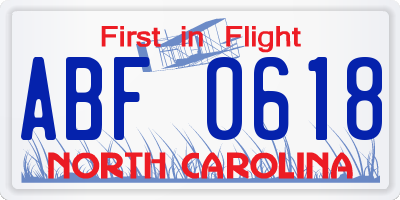 NC license plate ABF0618