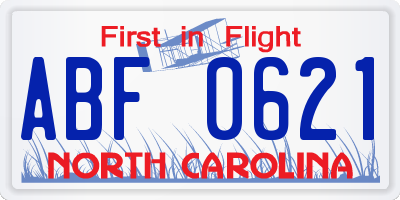 NC license plate ABF0621