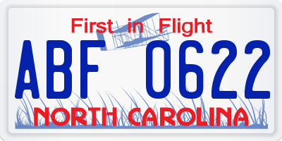 NC license plate ABF0622