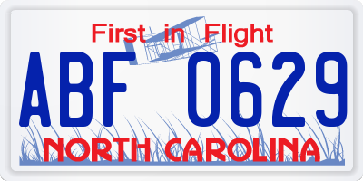 NC license plate ABF0629