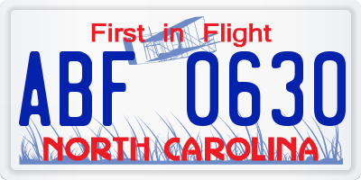 NC license plate ABF0630