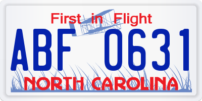 NC license plate ABF0631