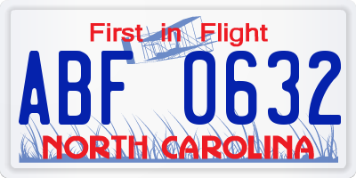 NC license plate ABF0632