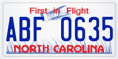 NC license plate ABF0635