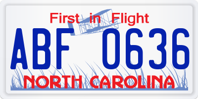 NC license plate ABF0636