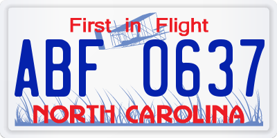 NC license plate ABF0637