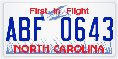 NC license plate ABF0643