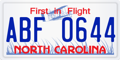 NC license plate ABF0644