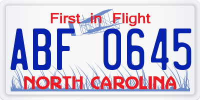 NC license plate ABF0645