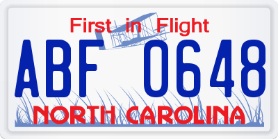 NC license plate ABF0648