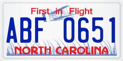 NC license plate ABF0651
