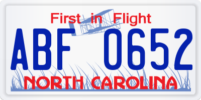 NC license plate ABF0652