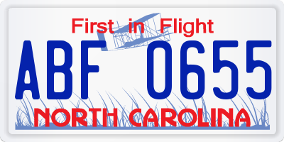 NC license plate ABF0655