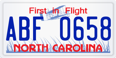 NC license plate ABF0658