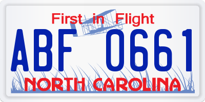 NC license plate ABF0661