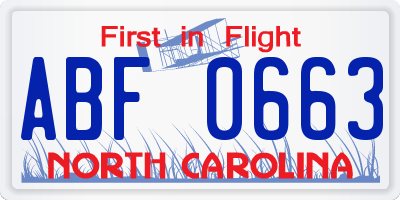 NC license plate ABF0663