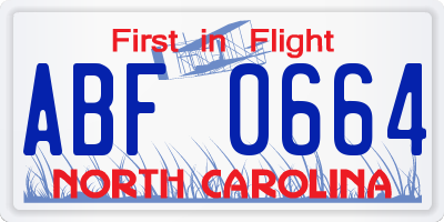 NC license plate ABF0664