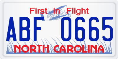 NC license plate ABF0665