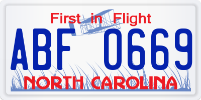 NC license plate ABF0669